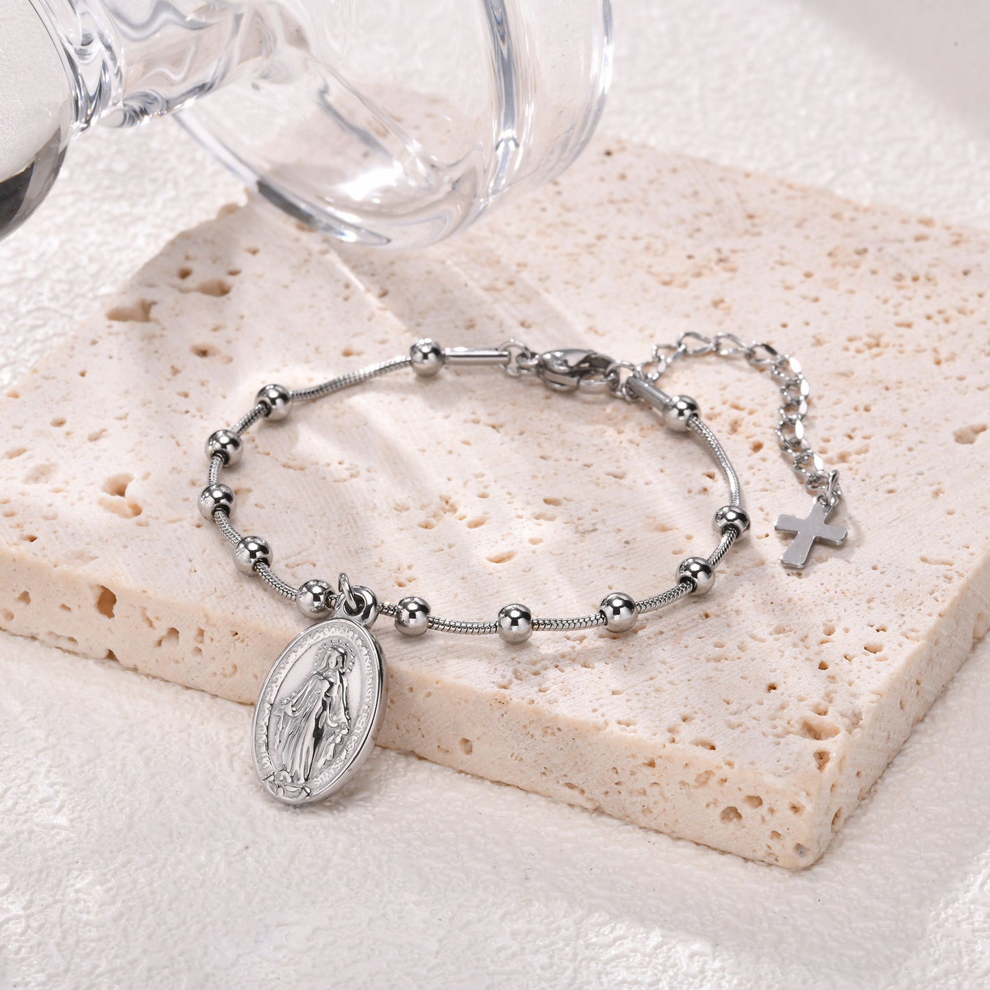 Virgin Mary Cross Oval Stainless Steel Bracelets