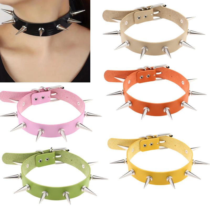 Nightclub Leather Creative Rivet Pointed Nail Collar