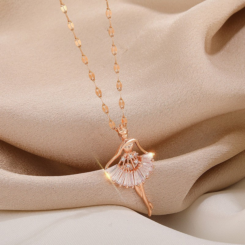 Dancing Female Micro Inlaid Zircon Light Luxury Elegant Clavicle Necklace