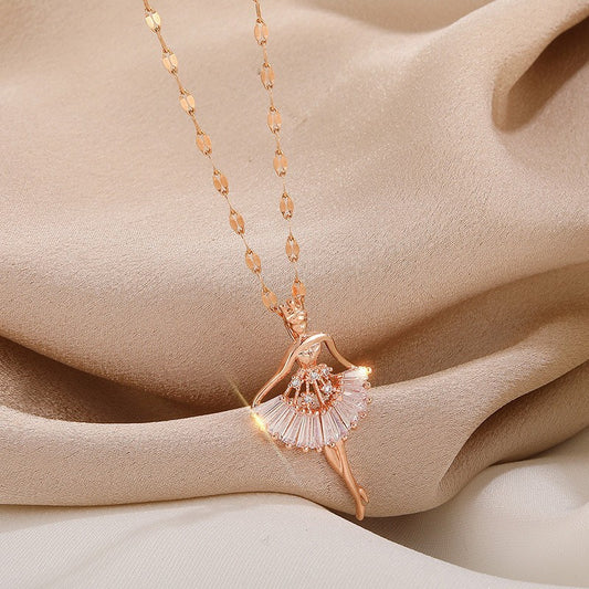 Dancing Female Micro Inlaid Zircon Light Luxury Elegant Clavicle Necklace