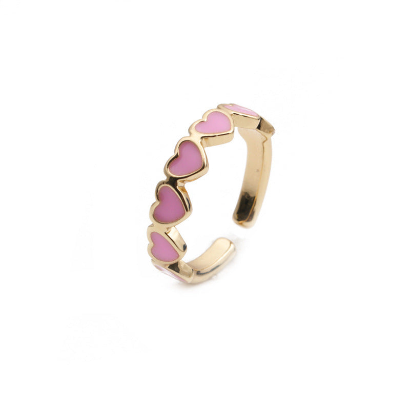 Women's Oil Drop Peach Heart Opening Adjustable Colorful Ring