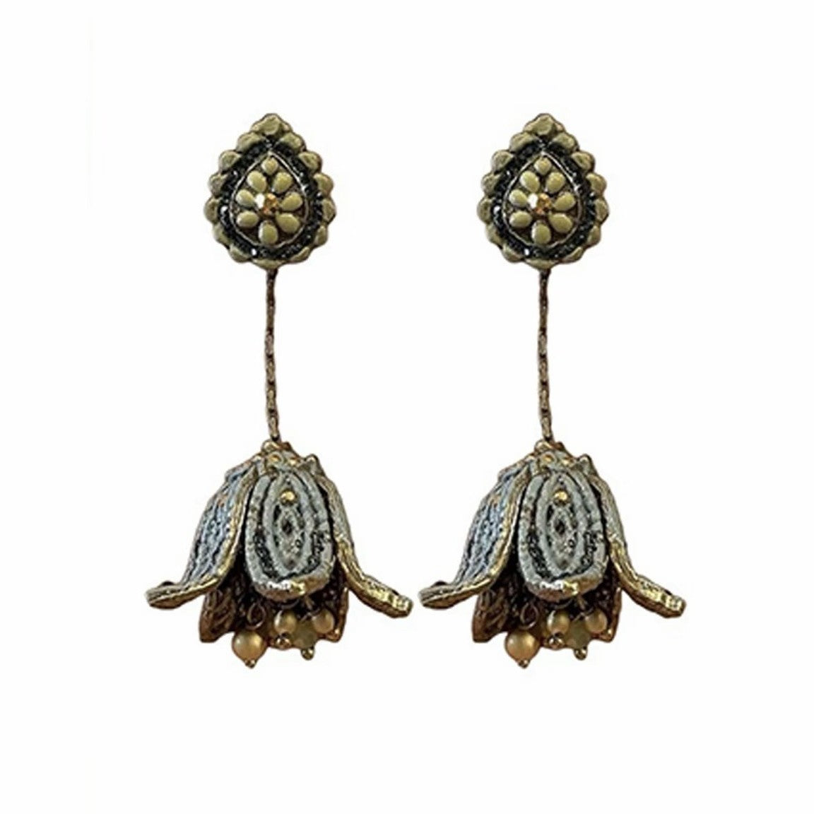 Women's Flower Long Wind Chimes Tassel Retro High-grade Stud Earrings