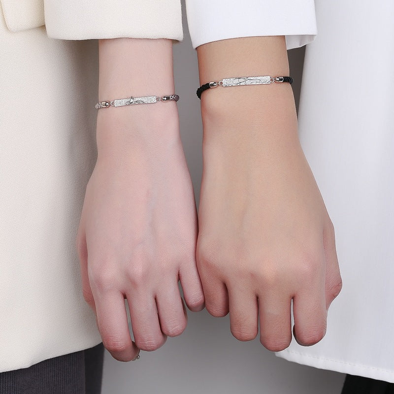 Couple Pair Of Sterling Sier Niche Mori Style Woven Hand Bracelets
