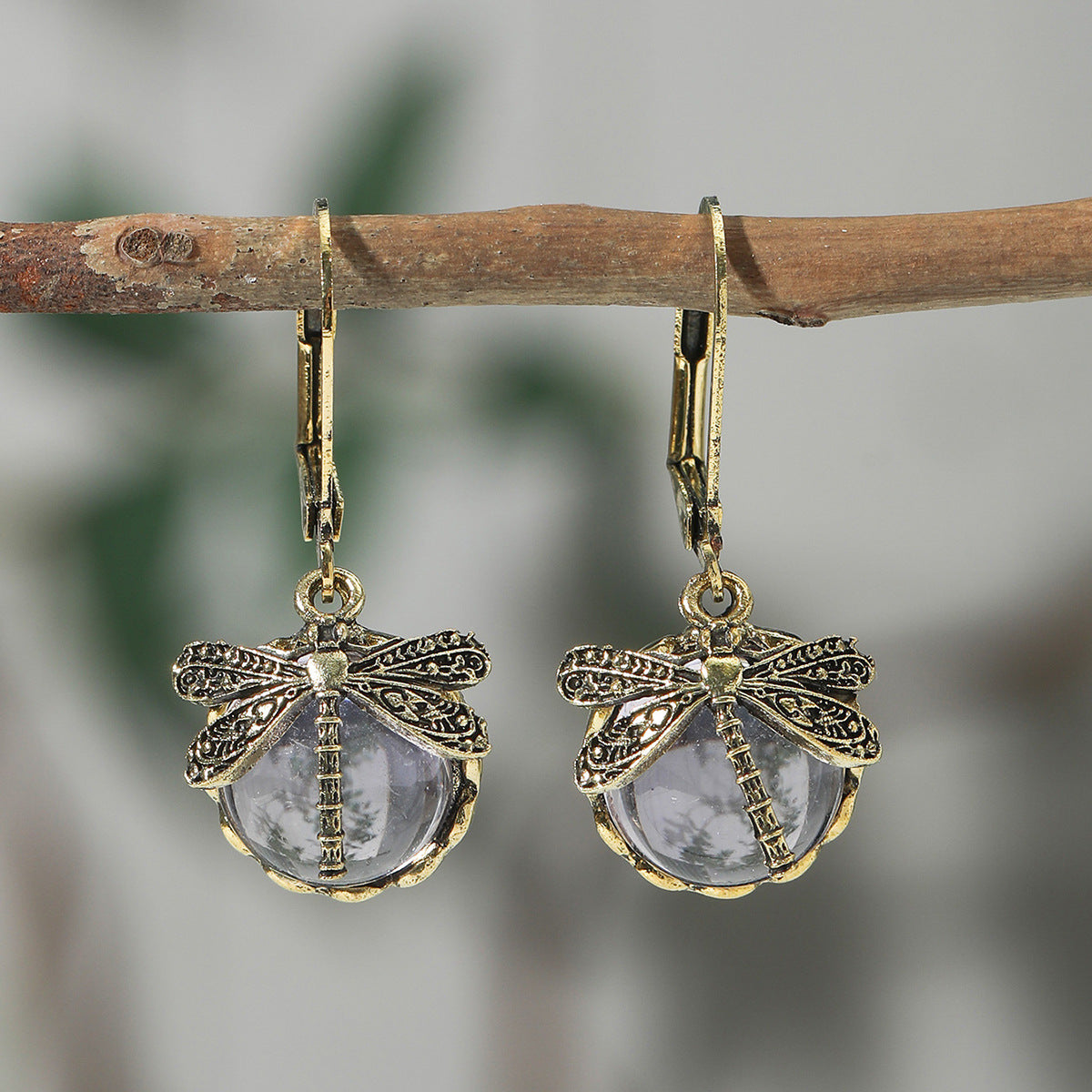 Women's Creative Vintage Dragonfly Green Crystal Charm Pendants