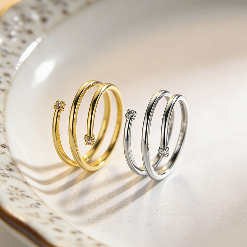 Korean Style Simple Winding Coil Spring Shiny Diamond Fashionable Cold Ring