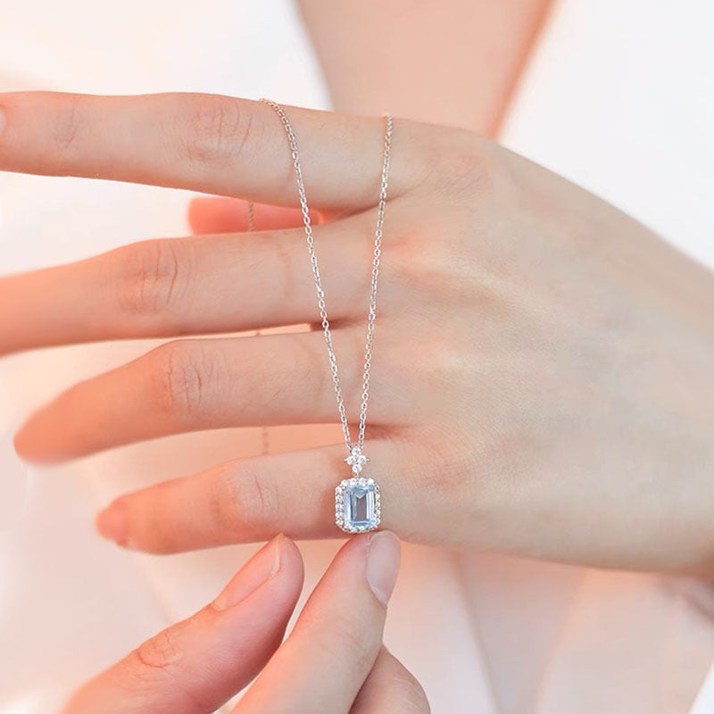 Women's Sier Natural Crystal Aquamarine Topaz Light Luxury Perfume Necklace