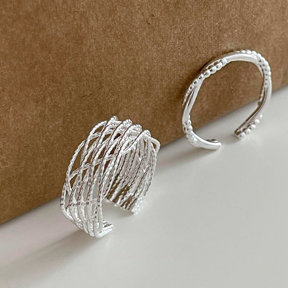 Women's Sterling Sier With Shiny Lines Cross Rings