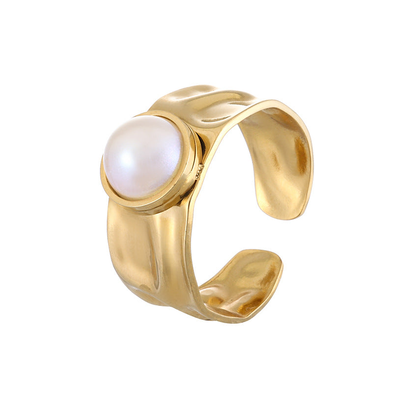Texture Pearl Titanium Steel Light Luxury High-grade Sense Niche Daily Rings