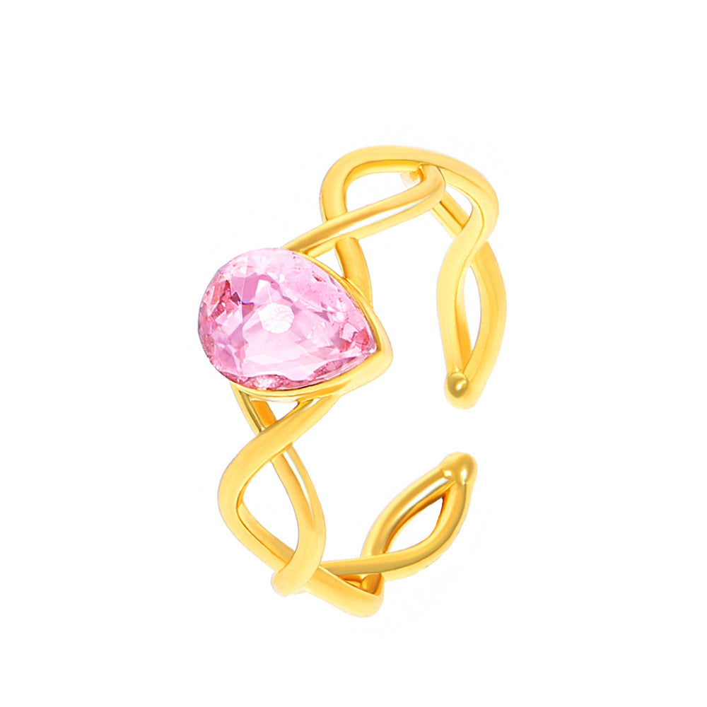 Drop Minority Fashion Pink Zircon Opening Rings