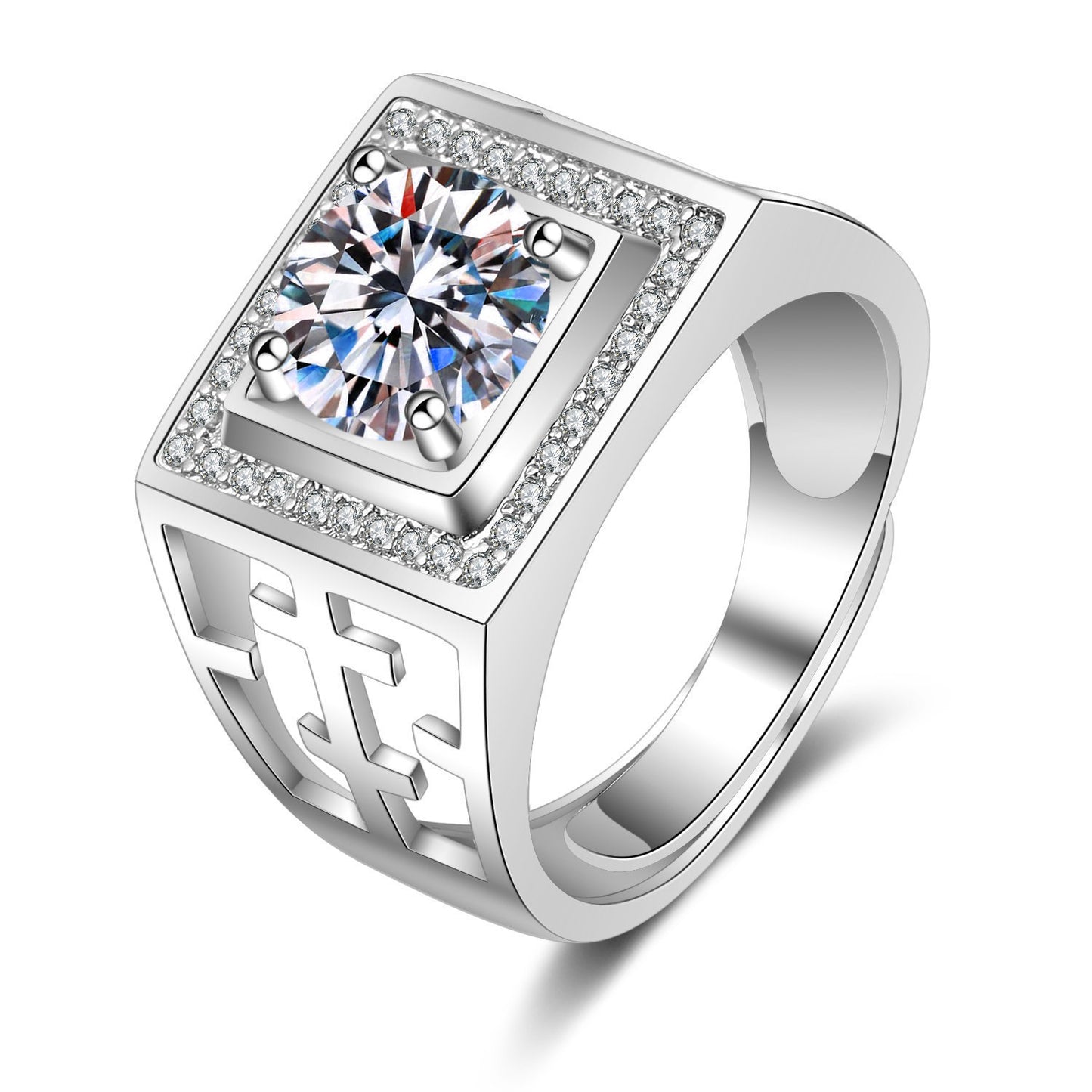 Men's Korean Style Elegant Accessories Full Diamond Fashion Open Rings