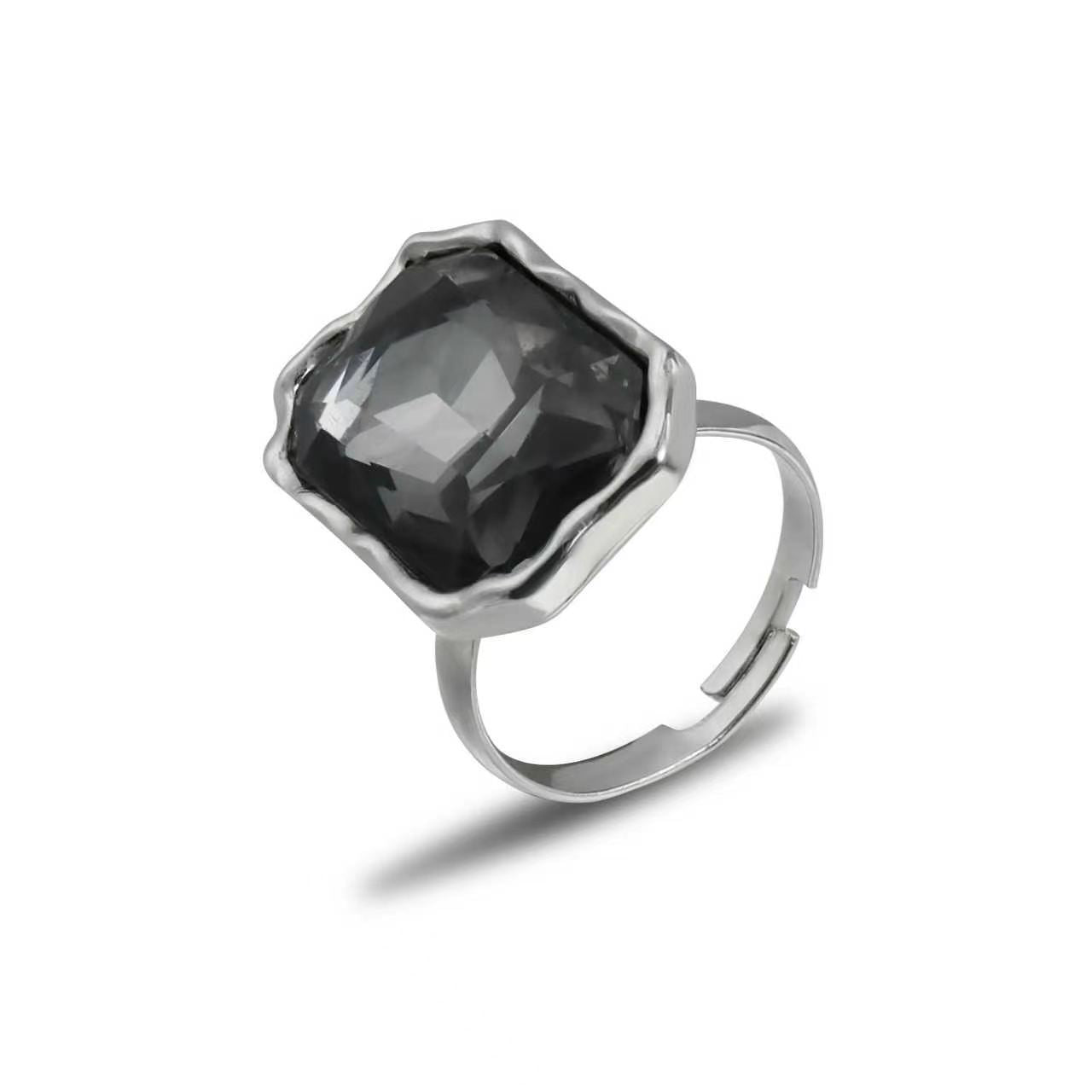 Cool Geometric Black Diamond Adjustable Female Personality Creative Opening Ring