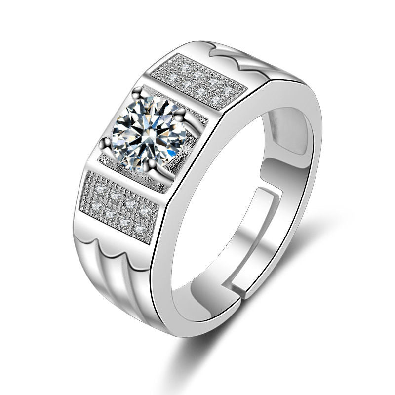 Men's Diamond Single Simulation Karat Wedding Classic Temperament Ring