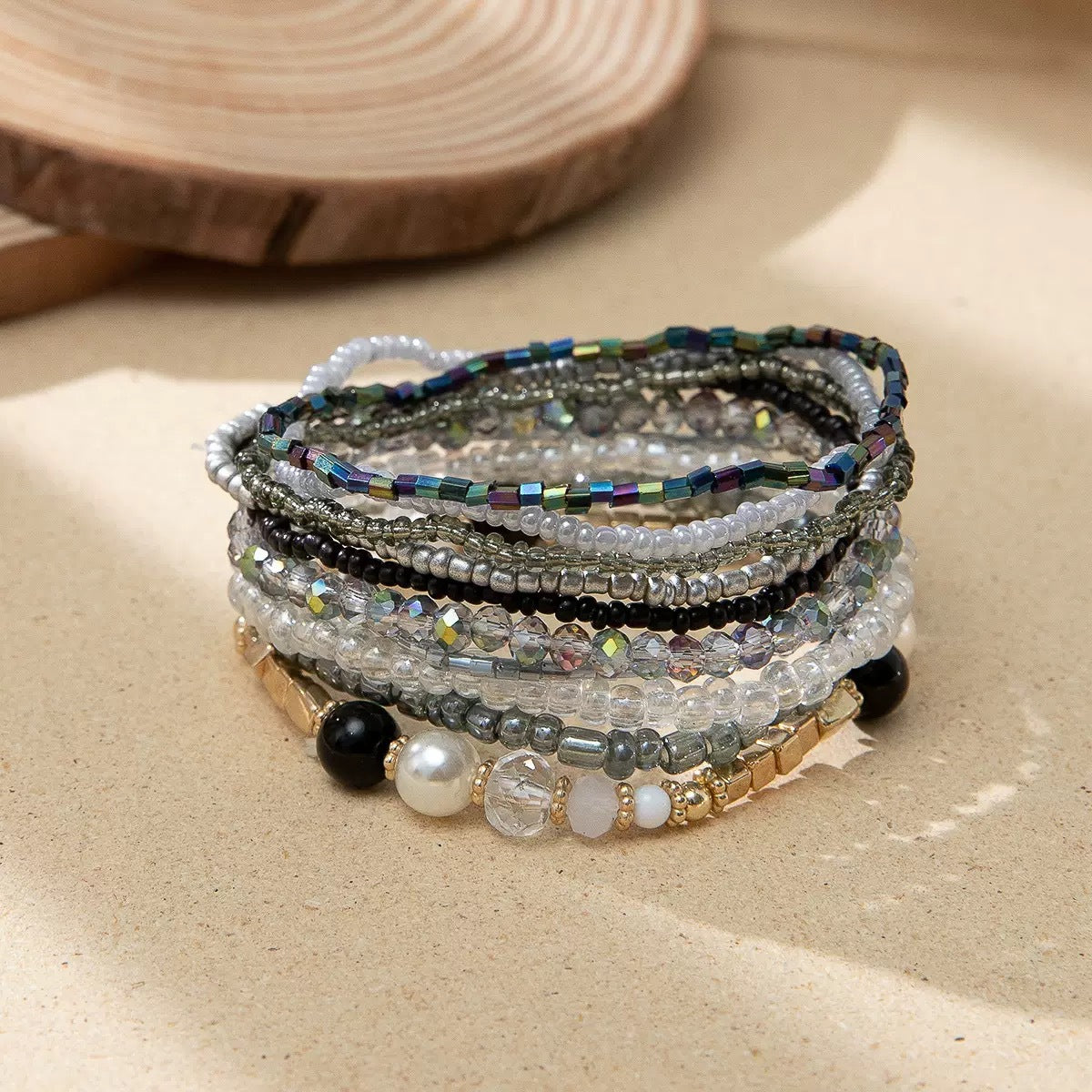 Women's Colorful Crystal Bead Twin Beaded Bracelets