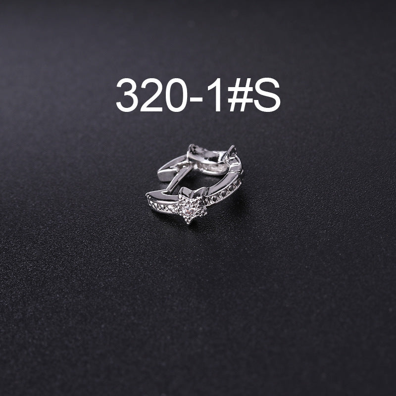 Korean Style Fashion Mini Zircon Small Piercing Star Moon Asymmetric Stud Earrings