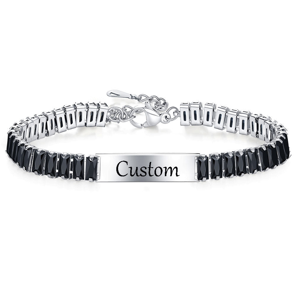 Steel Glossy Laser Sculpture Couple Inlaid Bracelets