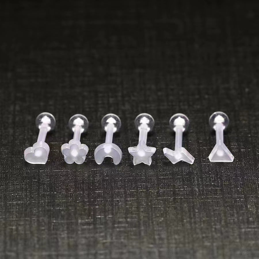 Acrylic Transparent Moon Five-pointed Star Love Invisible Ear Bone Human Stud Earrings