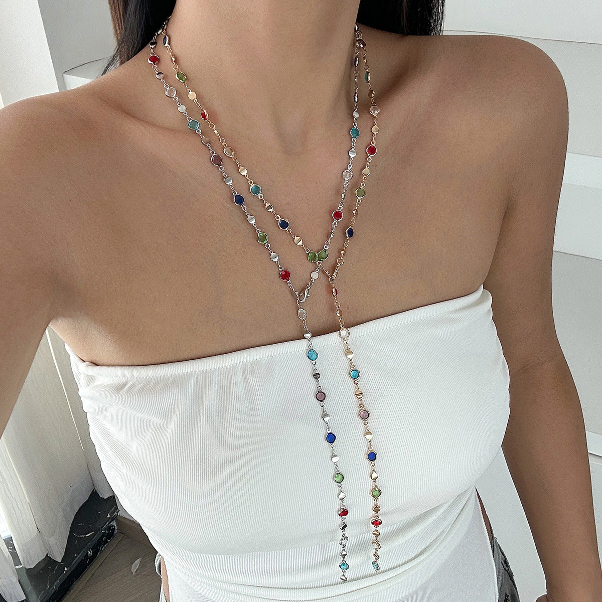 Color Imitation Crystal Female Sweet Cool Necklaces