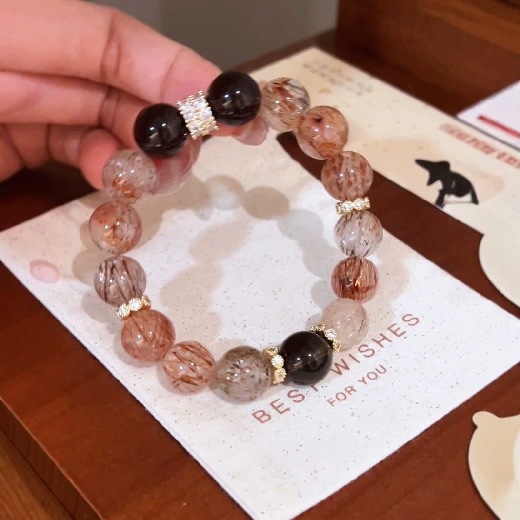 Women's & Men's Super Seven Crystal Light Luxury High-grade Ice Red Sealant Flower Bracelet