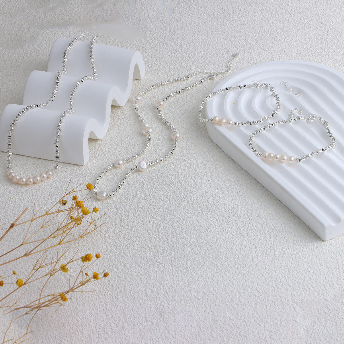 Freshwater Pearl Geometric Irregular Chain Broken Sier Several Necklaces