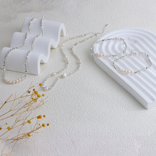 Freshwater Pearl Geometric Irregular Chain Broken Sier Several Necklaces