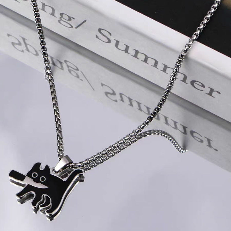 Steel With Knife Male Female Personality Necklace