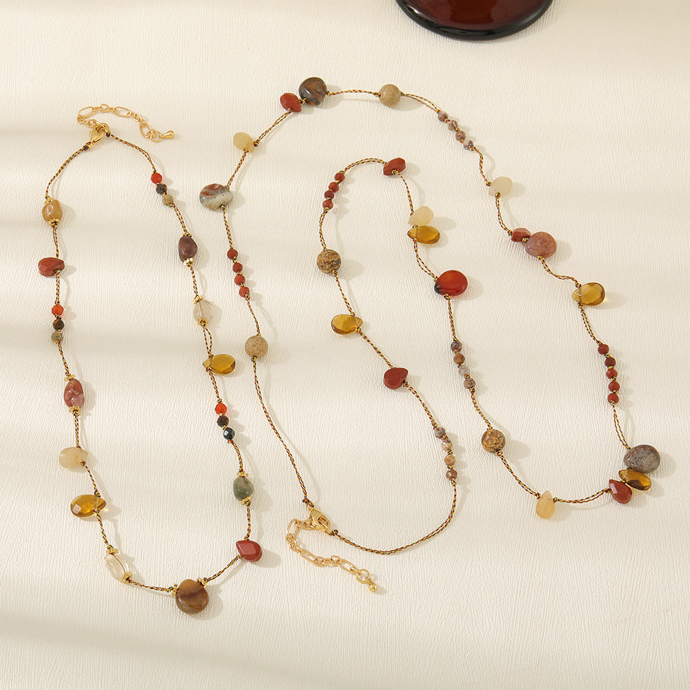 Women's Retro Wine Red Series Niche Natural Stone Agate Necklaces