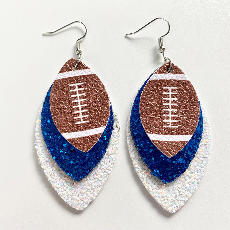 Color Matching Cheerleading Rugby Baseball Softball Leather Earrings