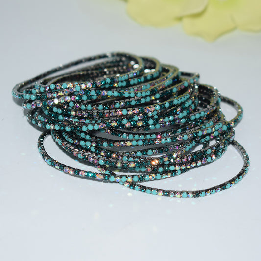 Row Rhinestone Thin Rubber Band Elastic Bracelets