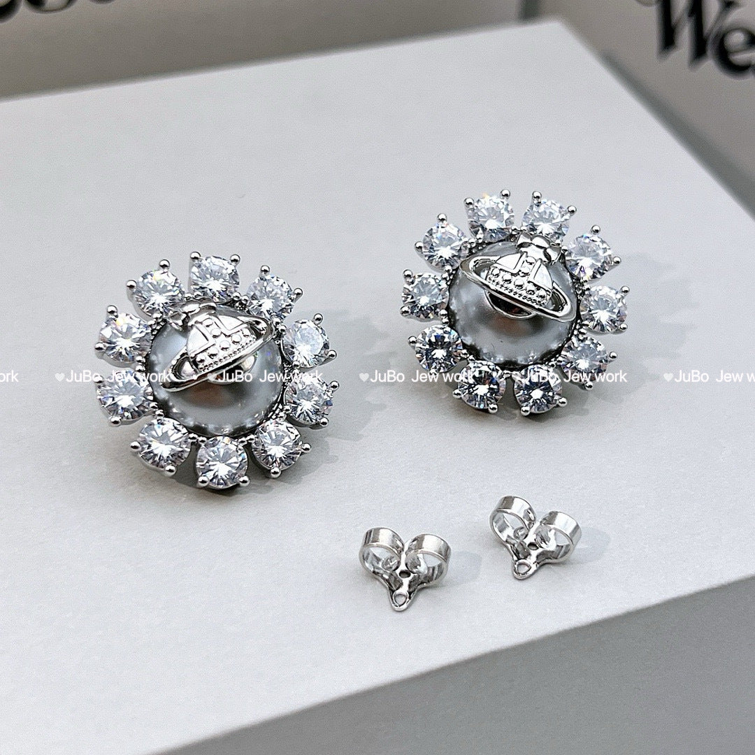 Three-dimensional Saturn Female Sweet Temperament Peach Love Earrings