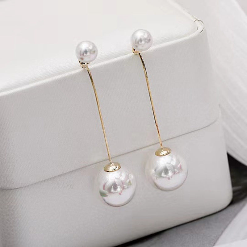 Women's Sier Needle Mermaid Pearl Retro Simple Graceful Earrings