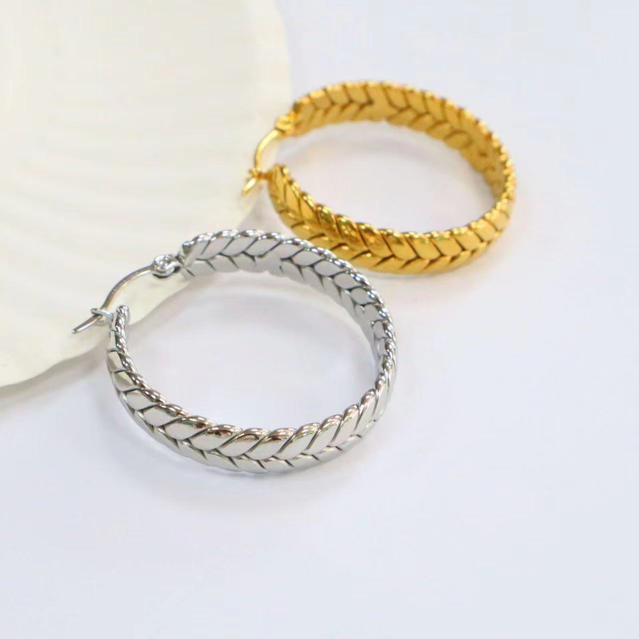 Women's Hoop Stainless Steel Wheat Geometric Ear Earrings