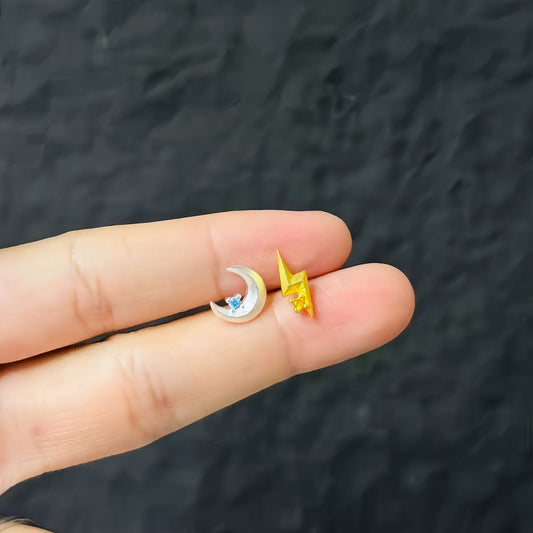 Women's Sier Moon Golden Lightning Asymmetric Personality Trendy Simple Rings