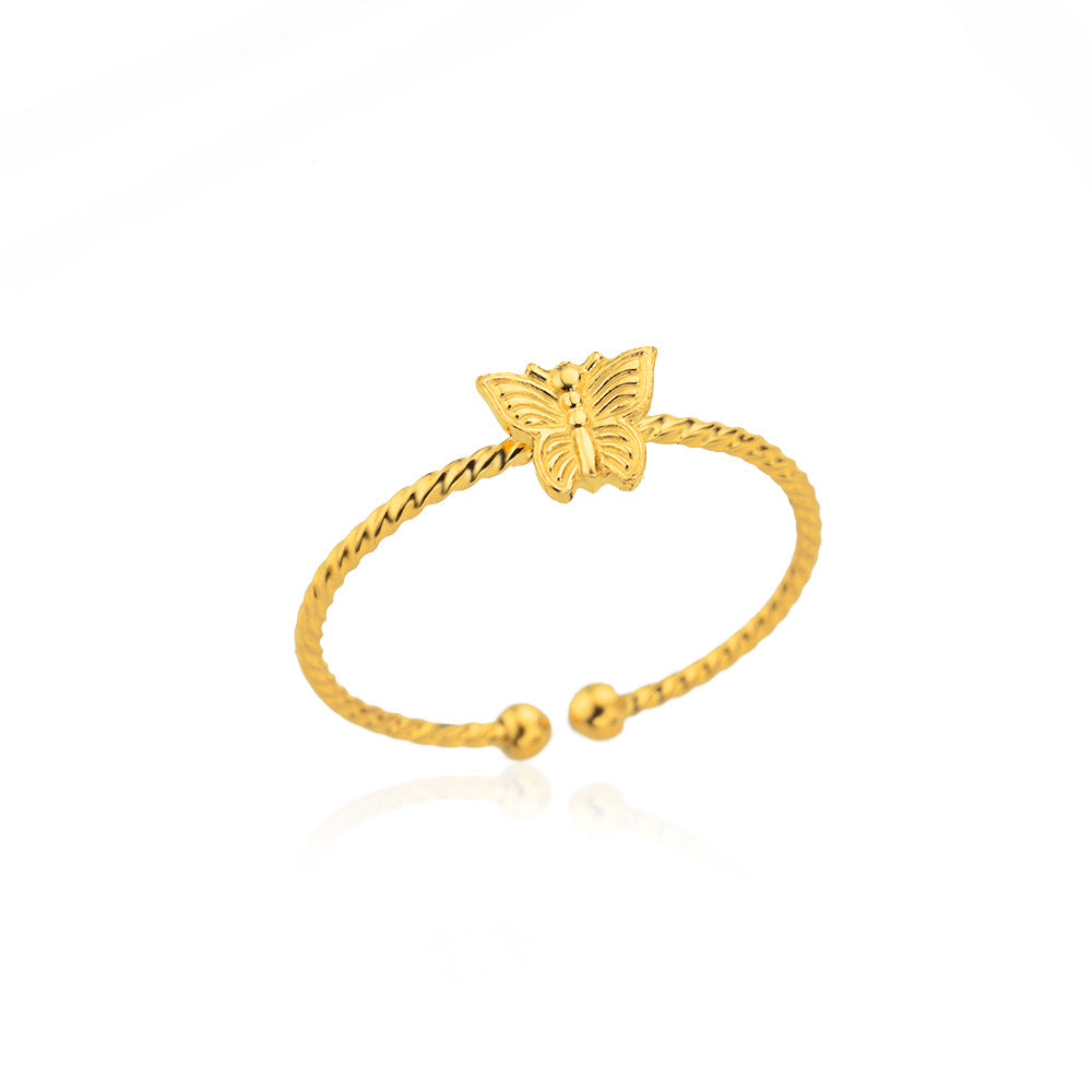 Pattern Shank Butterfly Gold-plated Stainless Steel Rings