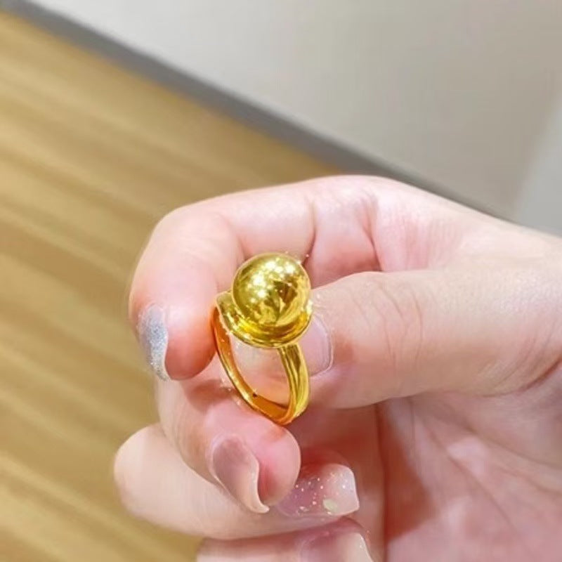 Golden Flash Glossy Female Small Ball Plain Switchable Index Ring