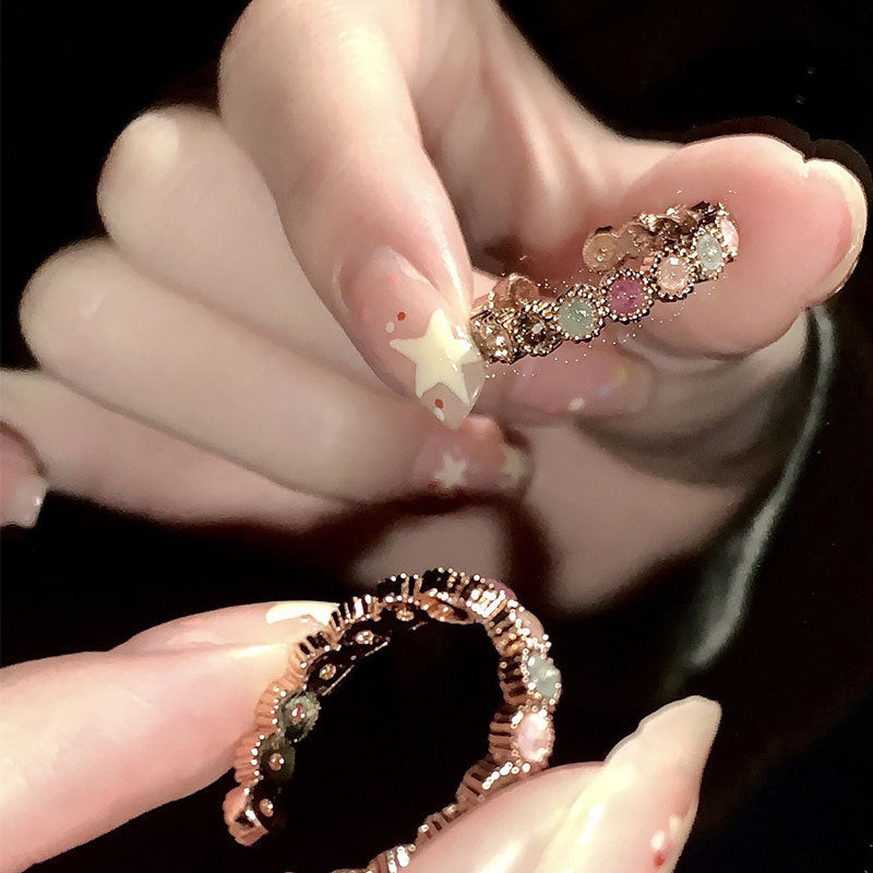 Tourmaline Rainbow Female Fashion Sweet Cool High-grade Sense Ring