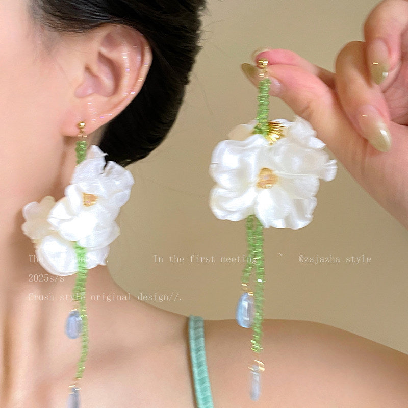 Tassel Flowers Female Fashion Temperament Seaside Stud Earrings