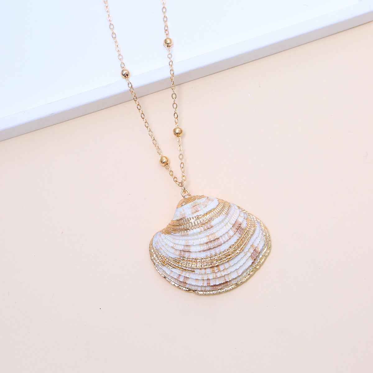 Ball Bead Chain Natural Shell Electroplated Necklace
