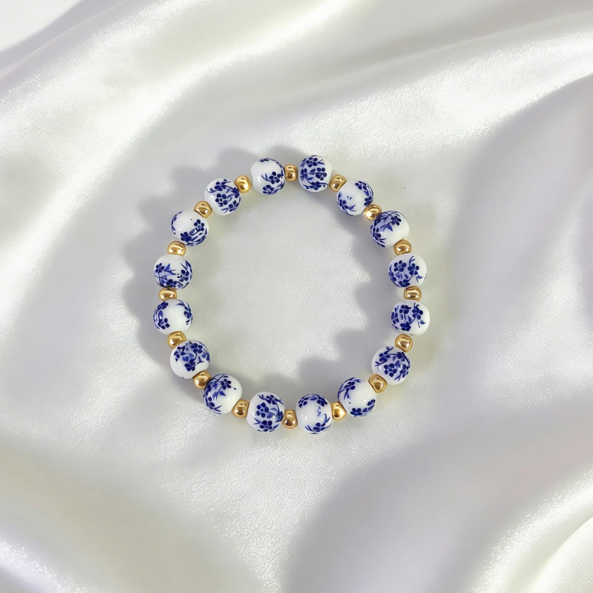 Men's Blue White Porcelain Pattern Lady Literature Antique Bracelet