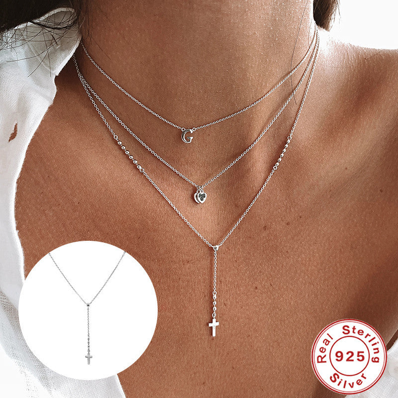 Sier Y-shaped Bead Cross Fashion Simple Style Short For Necklaces