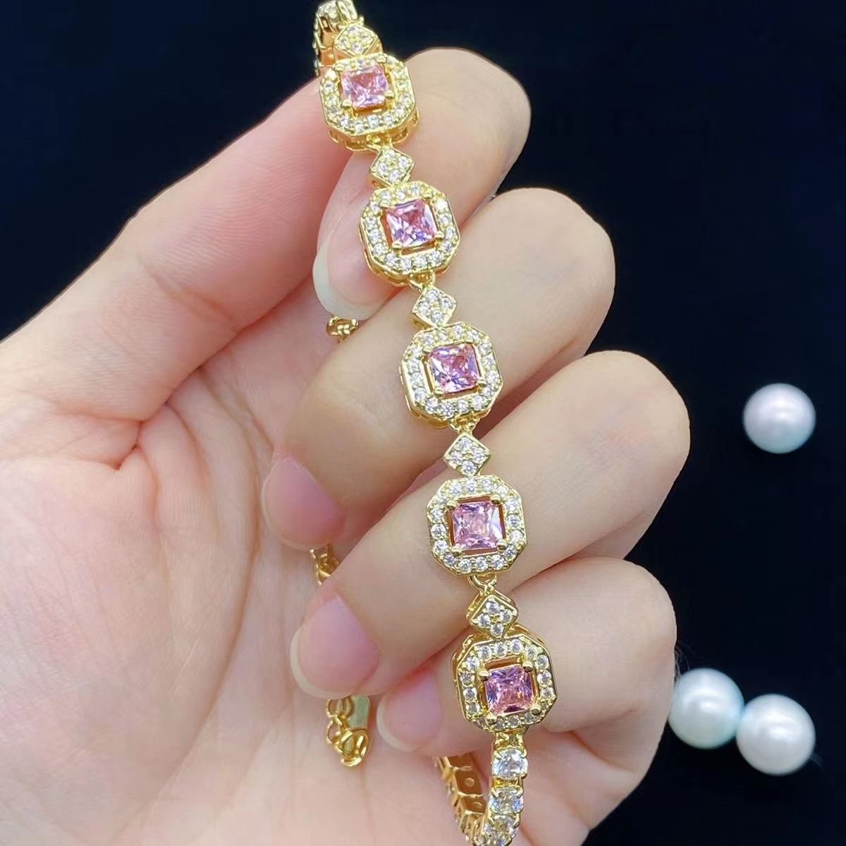 Color Tourmaline Princess Square Full Diamond Female Bracelet