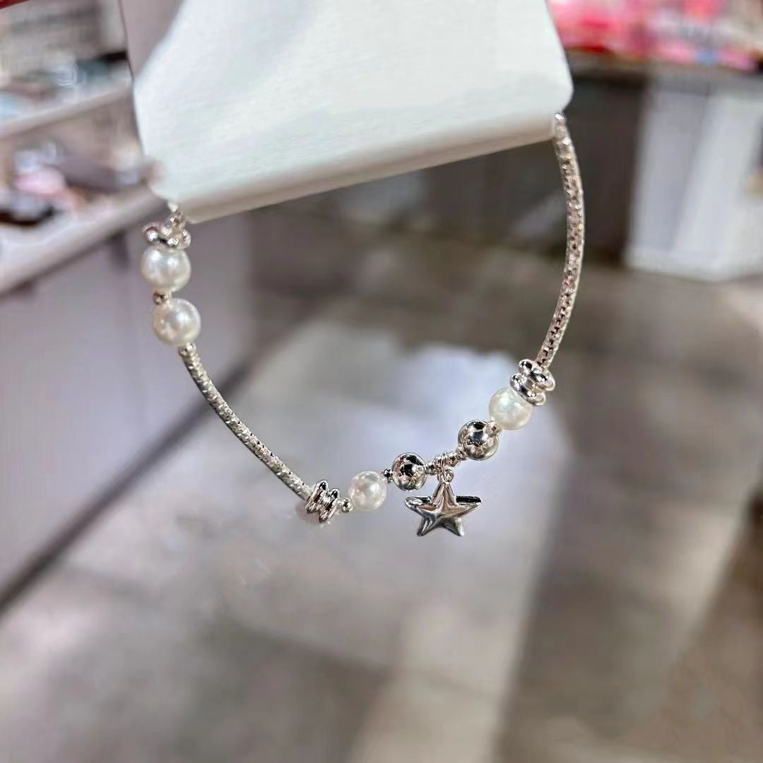 Blue White Five-pointed Star Shell Beaded Bracelet