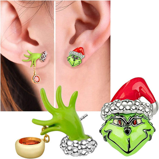 Grinch Green Fur Monster Personality Creative Earrings