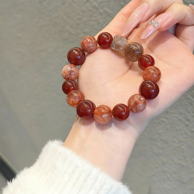 Natural Red Sealant Flower Agate Design Bracelet