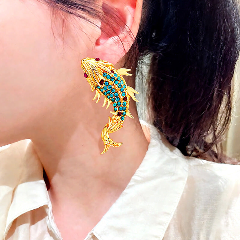 Women's Sier Needle Chinese Style Light Luxury Carp Fashionable Exquisite Earrings