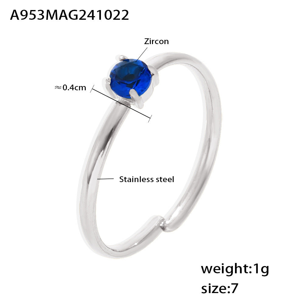 Light Luxury Blue Red White Zircon Titanium Steel Temperament Rings