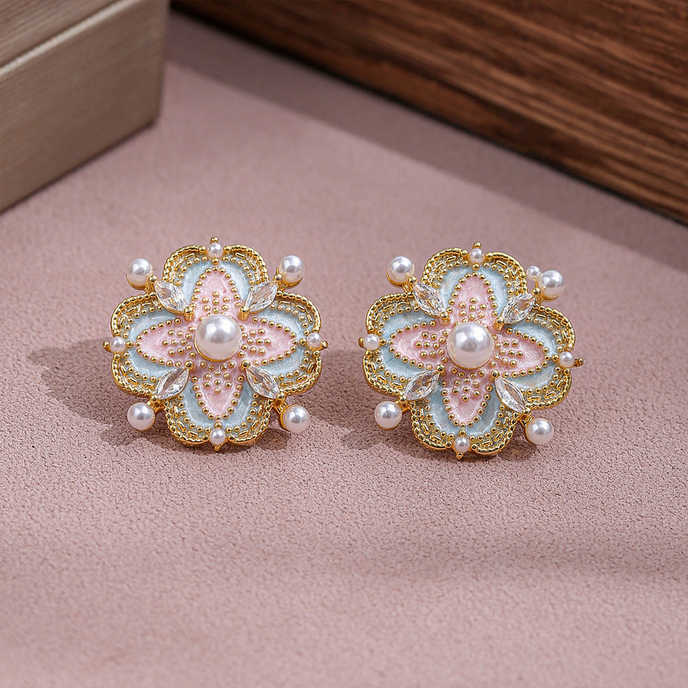 Glazed Fan-shaped Female Niche Advanced Design Multiple Ways Earrings