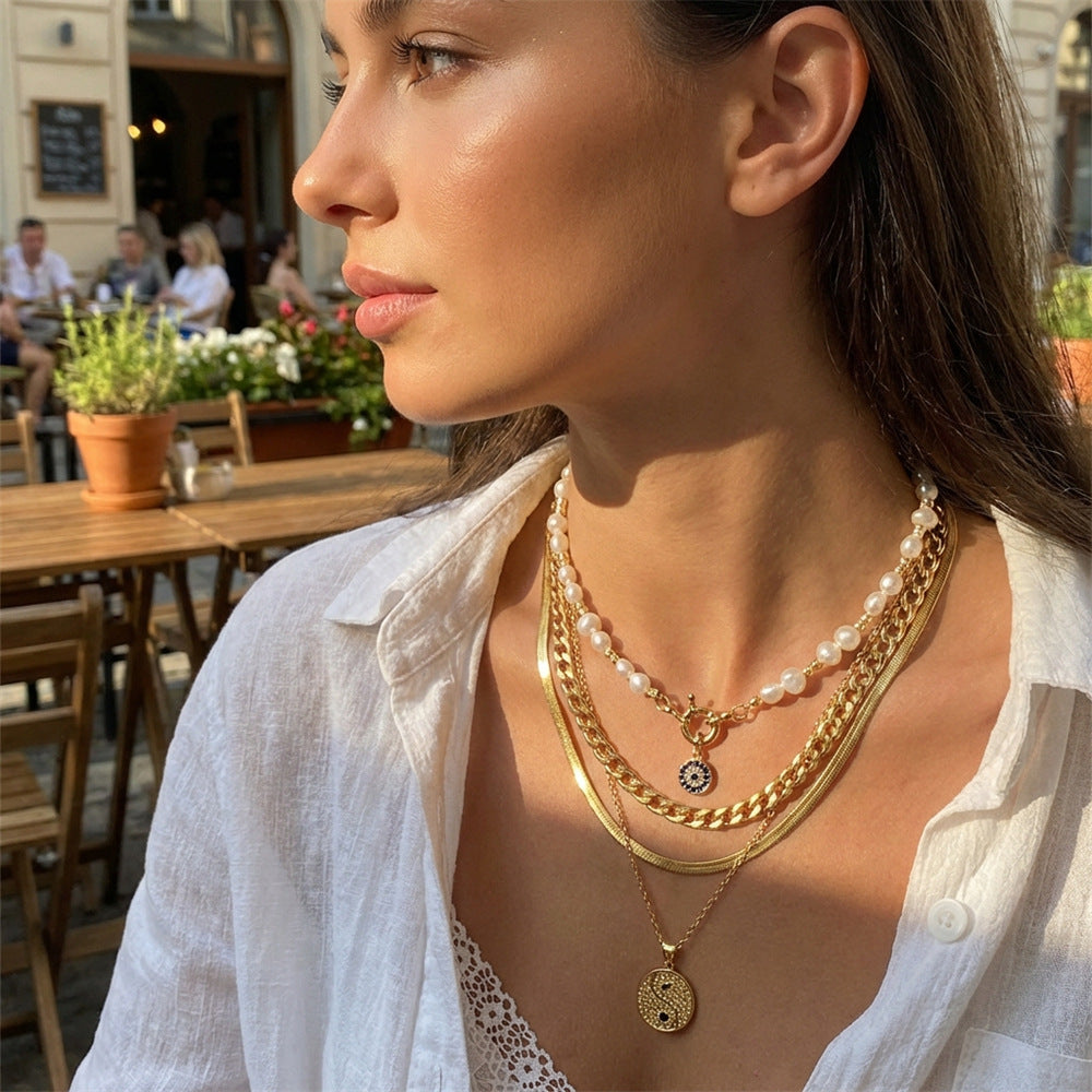 Women's Irregular Pearl Creative Personalized Punk Chain Necklace