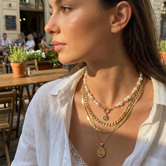 Women's Irregular Pearl Creative Personalized Punk Chain Necklace