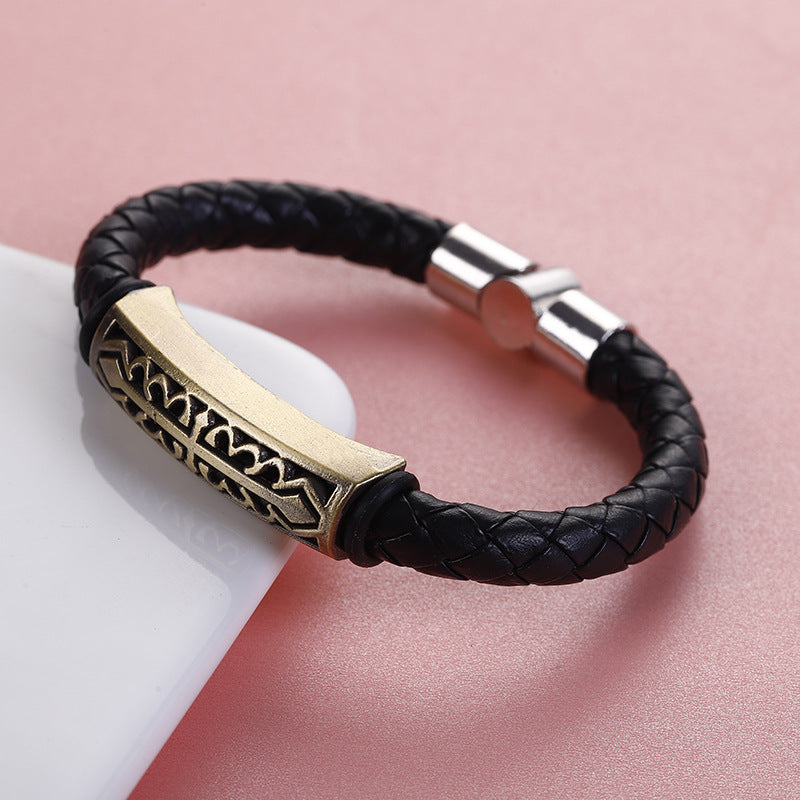 Men's Quality Vintage Weave Leather Rope Magnetic Bracelets