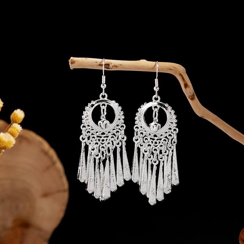 Imitation Sier Miao Minority Tourist Attractions Bohemian Exaggerated Long Leaves Earrings
